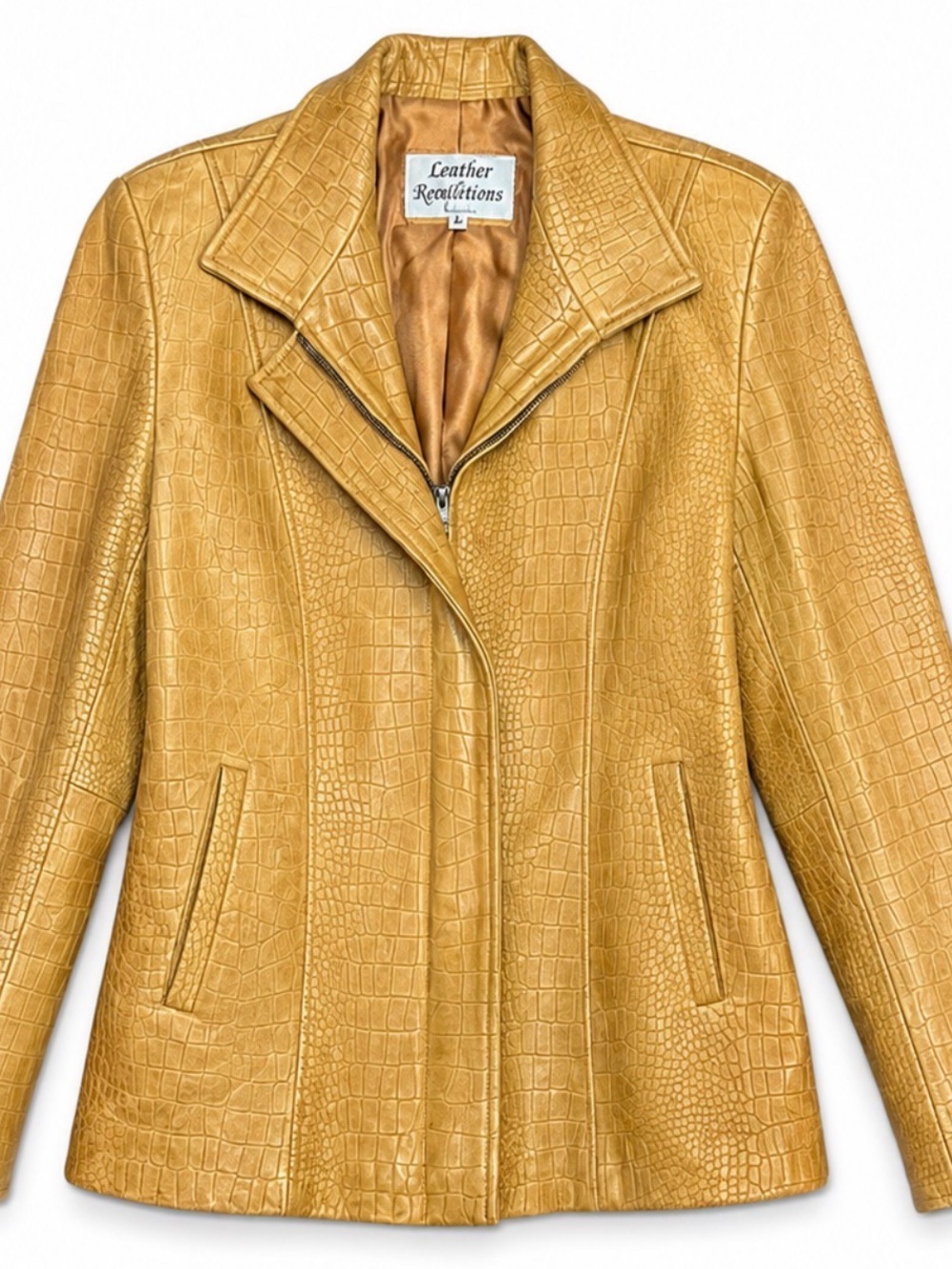 Leather Rendition Women’s SMALL Mustard Yellow Croc Embossed Soft Leather
